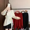 Suéter de punto holgado y casual con cuello halter en V y manga larga para mujer, nuevo suéter top de talla grande para principios de otoño que cubre el abdomen