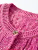 Nuevo Otoño/Invierno 2026 Cardigan de Punto Grueso 100% Cachemir Cuello Redondo Manga Larga para Mujer Patrón Retorcido Suéter de Cachemir de Puntos Coloridos