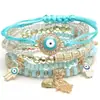 Pulsera de corazón de palma y ojo maligno estilo bohemio, bestseller transfronterizo, pulsera de cordón elástico multicapa