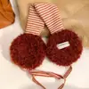 Orelheiras de Tricô Pelúcia com Cadarço Xadrez Vermelho Femininas de Inverno Quentes Anti-frio Proteção para as Orelhas Aquecedores de Orelha Bolsas de Orelha Coberturas de Orelha Aquecedores de Orelha