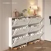 Gabinete para zapatos ultra delgado estilo crema con puerta abatible para entrada del hogar, popular gabinete pequeño para recibidor, zapatero económico que ahorra espacio