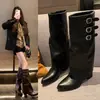 Novedad Otoño/Invierno 2026 Tacón Grueso Tacón Medio Hebilla de Cinturón Moda de Gama Alta Botas Largas para Mujer Botas de Caña Alta
