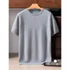 Suéter de malha gola redonda 100% caxemira pura outono e inverno, camisa base pullover de caxemira macia de cor sólida, manga curta masculina