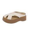 Pantuflas de cuña hueca Baotou para mujer para uso exterior 2025 verano nuevo estilo francés elegantes sandalias planas