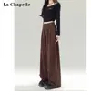 Jeans feminino cinza cimento de cintura alta tendência outono e inverno 2024 novo senso de design calça solta de fleece