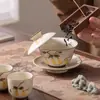 Conjunto de Chá Pintado à Mão com Cor de Esmalte Cinza de Cinza de Grama, Gaiwan de Três Peças para Uso Doméstico, Xícara de Chá Kung Fu, Antiescaldante, Xícara Pressionada à Mão Presente