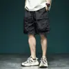 Shorts Cargo Funcional Americano Retrô de Verão Masculino Solto Versátil Casual de Cinco Pontos Calça de Praia Secagem Rápida Seda de Gelo