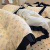 Chuntingshi! Conjunto de Quatro Peças de Algodão com Renda Retro Francês Capa de Edredom Floral Lençol de Cima Lençóis com Elástico Roupa de Cama