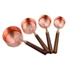 Copo medidor de aço inoxidável banhado a ouro colher medidora cabo de madeira de acácia colher medidora ferramenta de medição ferramenta de cozinha para assar de oito peças