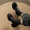 Botas Femininas Elásticas Slim de Solado Grosso para Aumentar a Altura 2026 Moda Coreana Tendência Outono Novo Estilo Salto Bloco Bico Redondo Estilo Britânico Botas de Cano Curto