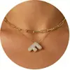 Nuevo Producto Transfronterizo de Amazon Collar con Letras de Burbuja Moda y Versátil Collar con Colgante de Pedrería Multicapa para Uso Diario