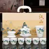 Productos Culturales y Creativos: Juego de Té Kung Fu Grasa de Cabra Jade Mil Millas de Montañas y Ríos, Juego Completo de Porcelana Blanca, Caja de Regalo de Alta Gama, Regalo Personalizado, Recuerdo