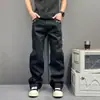 Jeans Reto de Perna Larga Denim Cru Original Rígido Decoração de Metal com Fivela de Ferradura Retro High Street Americana Streetwear Solto