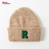 Gorro de lana con letra R de celebridad de internet estilo coreano para mujer, moderno y versátil, hace que la cara se vea más pequeña, gorro de punto para otoño e invierno, gorro cálido para clima frío