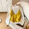 Top de tricô com amarração nas costas, sobreposto com camisa de manga longa de renda, novo top estiloso e que rejuvenesce para mulheres no início do outono