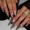 Estilo Europeo y Americano Cortos Chapados en Oro 3D Florales de Lujo Forma de Almendra Manicura Francesa Uñas Postizas Puntas de Uñas Portátiles