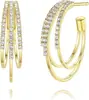 Pendientes de Aro de Tres Capas Incrustados con Circonita de Nuevo Estilo para Mujer, Pendientes de Moda y Sencillos con Aguja de Plata S925, Pendientes de Aro Elegantes al por Mayor