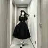 Vestido Lolita negro con cintura entallada, estilo elegante y vintage, monja gótica oscura Lolita