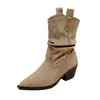 Botines Retro de Puntera Puntiaguda Europeos y Americanos para Mujer, Botines Marrones Melard, Botas Vaqueras Slip-On Estilo Wasteland de Ante