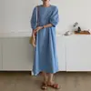 Fotos Reales en Stock: Estilo Retro Francés Suave, Vestido Holgado de Manga Abullonada de Nicho, Vestido de Longitud Media Ops para Mujer