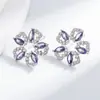 Pendientes Europeos y Americanos con Nuevo Diseño de Pétalos Flor de Zirconia Morada Elegantes de Alta Calidad Pendientes Versátiles para Mujer