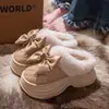 Pantuflas de algodón con suela gruesa para mujer, nuevo estilo de invierno, con un lindo diseño de lazo, forro de felpa engrosado para abrigar, adecuadas tanto para usar en interiores como en exteriores, y con diseño de talón cerrado