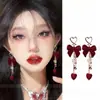 "Manzhu Sha Hua" Pendientes de Borla de Lirio del Valle Rojo Retro Lujo Accesible Pendientes Elegantes Pendientes de Atmósfera de Año Nuevo para Mujer