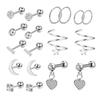 18 peças de aço inoxidável transfronteiriço 16G punção jóias simples brincos masculinos osso da orelha prego tragus brincos