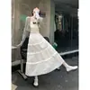 Saia Longa Branca de Renda Patchwork Estilo Princesa para Primavera e Outono Saia Bolo Feminina Atacado Transfronteiriço