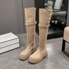 Botas de Equitação de Cano Alto com Solado Grosso para Mulheres, Novo Estilo Outono e Inverno 2026, Botas Longas de Salto Alto com Forro de Lã, Botas Longas Versáteis de Lã de Cordeiro para Uso Duplo