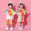 Roupas de Performance Infantil para Alunos do Ensino Fundamental, Roupas de Performance para Torcida em Eventos Esportivos, Uniforme de Jardim de Infância, Roupas Cartoon de Manga Curta