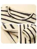 H413 Camiseta de Manga Larga Rayada con Cuello Redondo Cuidadosamente Seleccionada para Mujer Principios de Otoño Capa Interior Capa Base Tejido Cepillado por Ambos Lados Top Holgado