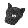 Sombrero Octagonal Adorable de Gato con Orejas de Cuadros Dulces para Mujer, Sombrero de Pico de Pato, Nuevo Estilo Otoño Invierno, Adelgazante para la Cara, Boina de Pintor, Tendencia