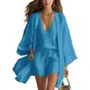 Outono 2026 Nova Roupa Feminina Europeia e Americana Cross-Border Dropshipping Conjunto Casual Confortável Cardigã Colete Shorts Conjunto de Três Peças