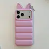 Capa de celular acolchoada de cor sólida estilo coreano com orelhas de gato, adequada para Apple 17 Pro Max, iPhone 16, fofo 15, fofo 14