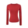 Camiseta Básica Sencilla Versátil Cuello Redondo Hombro Normal Manga Larga Otoño Nuevo Estilo Moda Versátil Corte Ajustado Color Sólido Camiseta Base