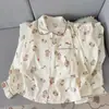 Novo conjunto de pijama cardigã com gola boneca e estampa de nuvens, manga longa, calça longa, simples, sexy e doce, roupão macio
