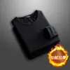 Camiseta térmica para hombre con forro de polar, corte ajustado, color liso, cuello redondo, capa base de invierno, manga larga, polar que no suelta pelusa, para hombres