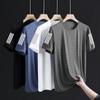 Camiseta de seda de hielo para hombre, cuello redondo, secado rápido, manga corta, verano, fina, transpirable, manga media, talla grande, deportiva, holgada, moderna.