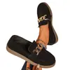 Comercio Exterior Transfronterizo Talla Grande Cadena de Metal Zapatos Casuales Otoño e Invierno Nuevos Retro Color Sólido Zapatos de Suela Gruesa Venta al por Mayor