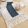 Bandera de mesa de lino y algodón con borlas Amazon Estilo étnico rústico bohemio nórdico Bandera de mesa calada anudada con borlas