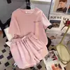 Traje Deportivo Casual para Correr para Mujer, Estilo Coreano de Verano, Holgado, Elegante, de Manga Corta con Shorts, Conjunto de Dos Piezas para Estudiante, Moderno