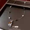 Collar Colgante Redondo con Cuentas de Piedra Ojo de Tigre, Nuevo Estilo Chino, Cadena Sencilla para Suéter, Accesorio de Moda y Versátil