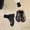 Zapatos Pequeños de Cuero Estilo Británico para Mujer 2025 Primavera y Otoño Modelo Nuevo Estilo Universitario Mocasines de Suela Gruesa Slip-On Marrones con Forro de Lana