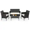 Exportação Modelos Mais Vendidos em Estoque Atacado Móveis de Exterior Mesa e Cadeira de Rattan Sintético Conjunto de Quatro Peças Sofá de Rattan para Pátio Terraço Varanda