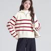 Suéter Pulôver Feminino de Malha Macia, Listrado, com Zíper Meio Aberto, Tamanho Grande, Design Elegante de Gola Alta, Solto e Relaxado, para 2025