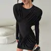 Vestido Corto Ajustado al Cuerpo de Moda Europea y Americana Transfronterizo Estilo 2026 con Mangas Volantes y Cuello Redondo Vestido de Verano