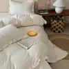 Juego de Cuatro Piezas Estilo Crema de Alto Gramaje Color Sólido Encaje Francés Vellón de Leche Estilo Colcha Clase A Ropa de Cama de Vellón Otoño/Invierno