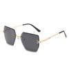 Gafas de sol de moda con adornos de caja, montura metálica sin montura europea y americana, gafas de sol modernas con protección UV para mujer