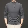 Camiseta de Manga Larga Versátil tipo Polo para Hombre de Edad Media, Color Sólido, Casual de Negocios, Cuello Alto Medio, para Primavera y Otoño